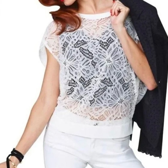 CAbi Tops - Cabi White Floral Lace Sheer Cap Sleeve Top Style 5342 Mens Medium